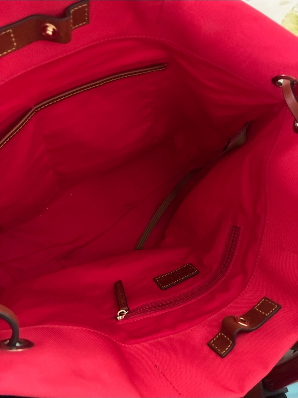Dooney & Bourke Red Canvas Tote with Braided Brown Leather Straps - Picture 6 of 12
